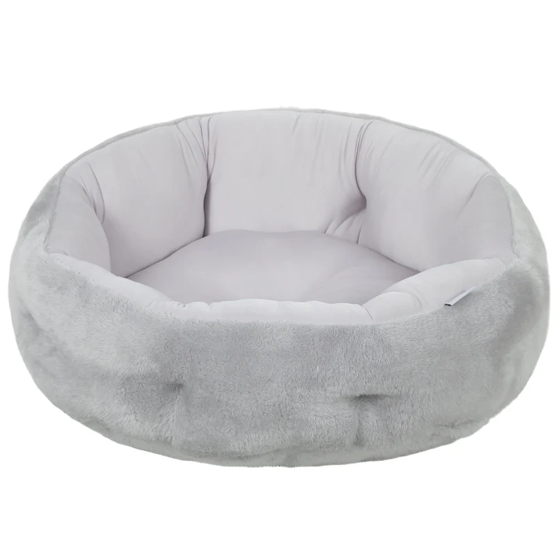 Lit pour chat rond 62 x 62 x 21 cm réversible toutes saisons rebords rembourrés scandinave cosy en peluche gris clair 21_0007763