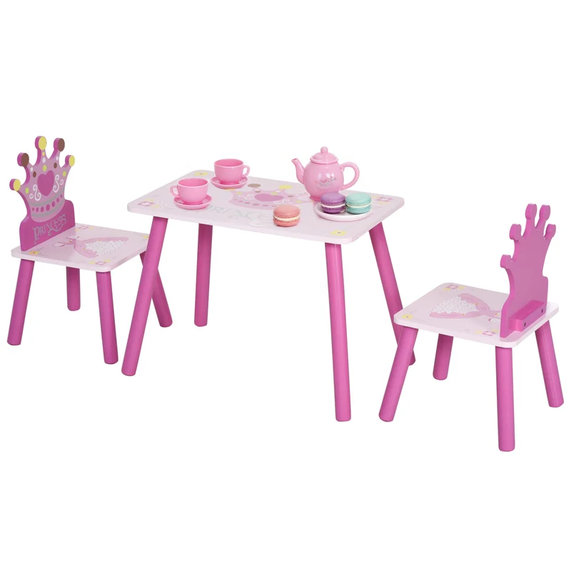 Ensemble table et chaises enfant 55 x 34 x 42 cm pour dessin et lecture sécurité optimale style princesse en MDF rose 21_0000185