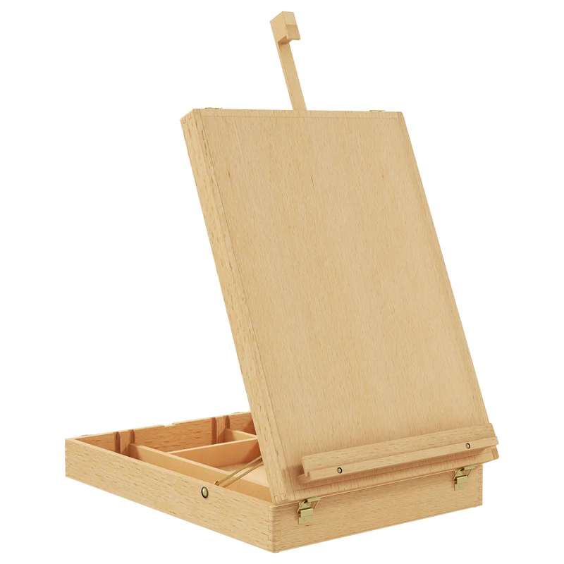 Chevalet de table pliant pour toile 27 x 42 x 75 cm rangement intégré réglable angle épuré en bois de hêtre naturel 21_0006112