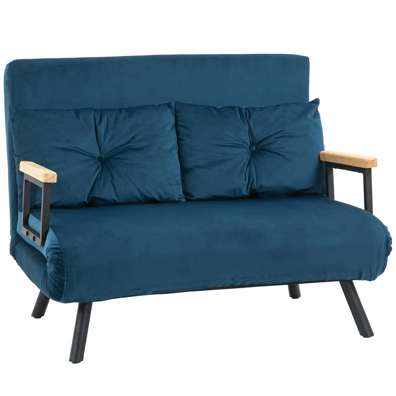 Canapé convertible 2 places 102 x 73 x 81 cm dossier 5 positions assise rembourrée moderne scandinave en polyester bleu 21_0003143