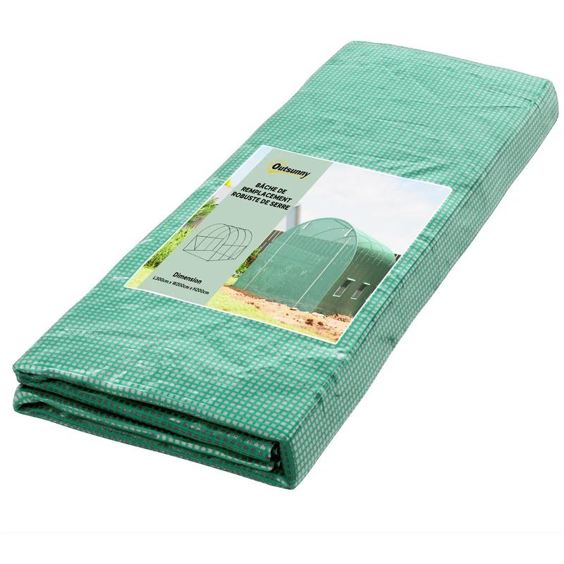 Bâche rechange serre tunnel 3 x 2 x 2 m protection contre le gel porte zippée design épuré en polyéthylène vert foncé 21_0004160