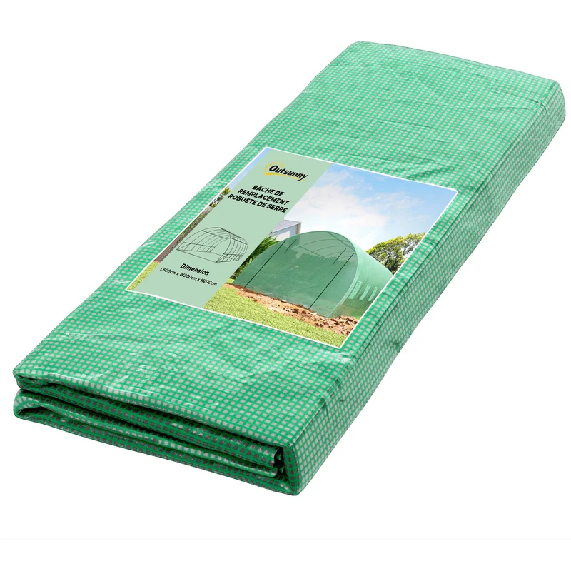 Bâche de rechange serre tunnel jardin 6 x 3 x 2 m protection froid porte zippée design épuré en polyéthylène vert foncé 21_0004158