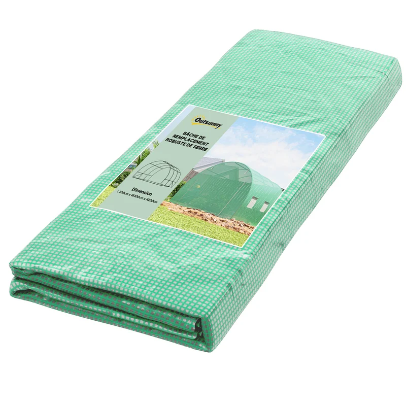 Bâche de rechange serre tunnel 3 x 3 x 2 m protection antigel aération intégrée style épuré en polyéthylène vert foncé 21_0004159