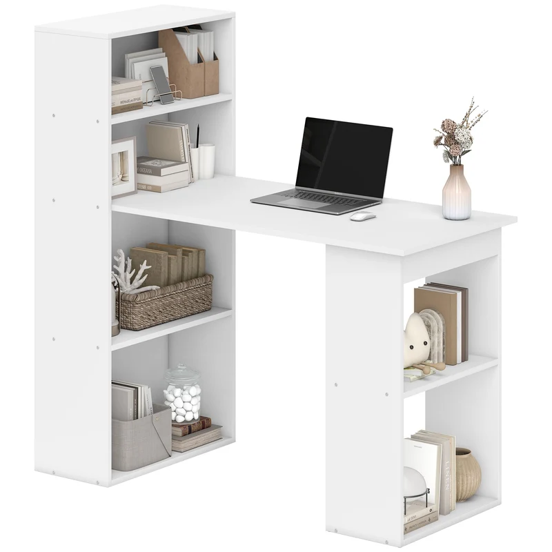 Bureau informatique bibliothèque 120 x 55 x 120 cm rangement 6 compartiments contemporain en panneaux de particules blanc 21_0002401