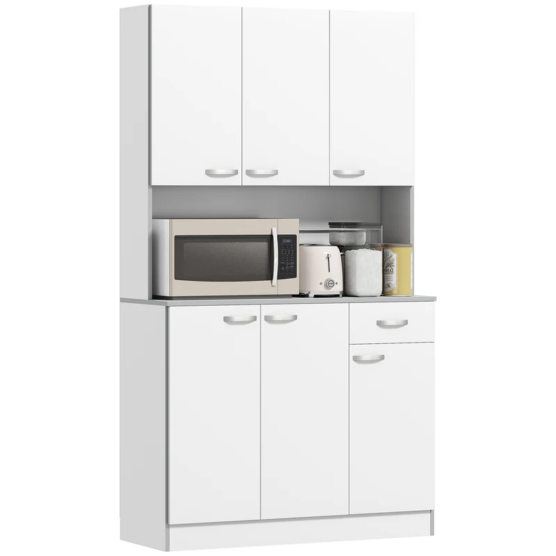 Buffet de cuisine 101 x 39 x 180 cm grand plan de travail rangement optimisé contemporain en panneaux de particules blanc 21_0000977