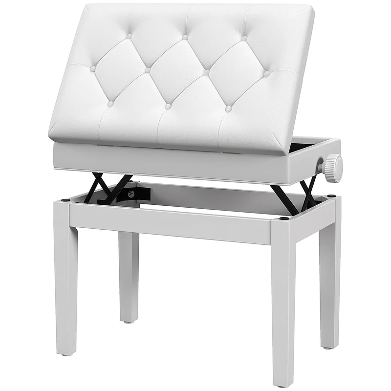 Banc de piano 55 x 33 x 48-58 cm hauteur réglable rangement intégré assise rembourrée classique en bois massif blanc 21_0008051