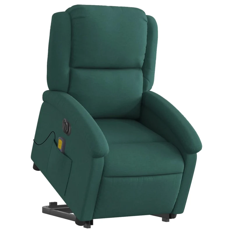 Fauteuil de relaxation fonction massage et inclinable levage électrique en tissu vert foncé DEC027874