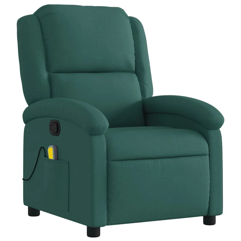 Fauteuil de relaxation TV fonction massage inclinable 6 points de massage en tissu vert foncé DEC027125