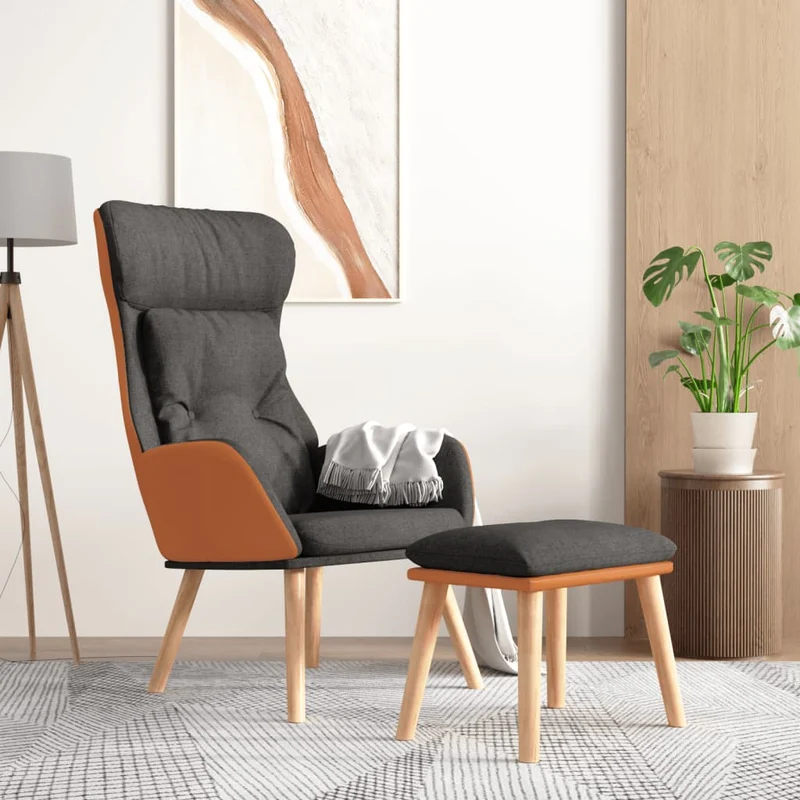 Fauteuil lounge chaise de canapé design modene design modene repose-pied gris foncé PVC et tissu gris DEC026752