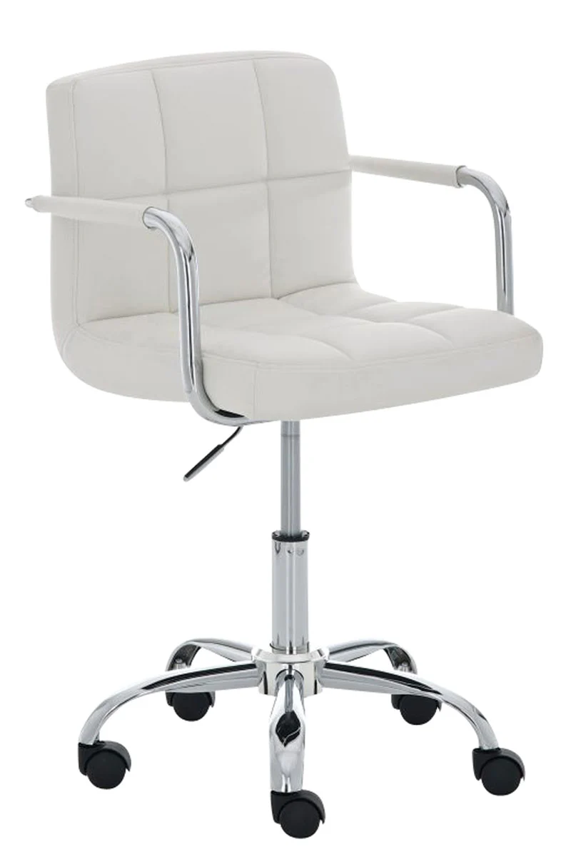 Chaise de bureau sur roulettes hauteur réglable en PVC blanc et métal chromé 10_0006996