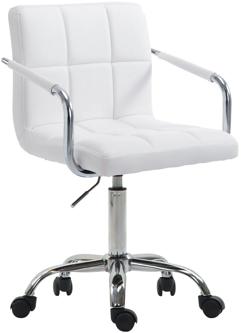 Chaise de bureau sur roulettes hauteur réglable en PVC blanc et métal chromé 10_0002542