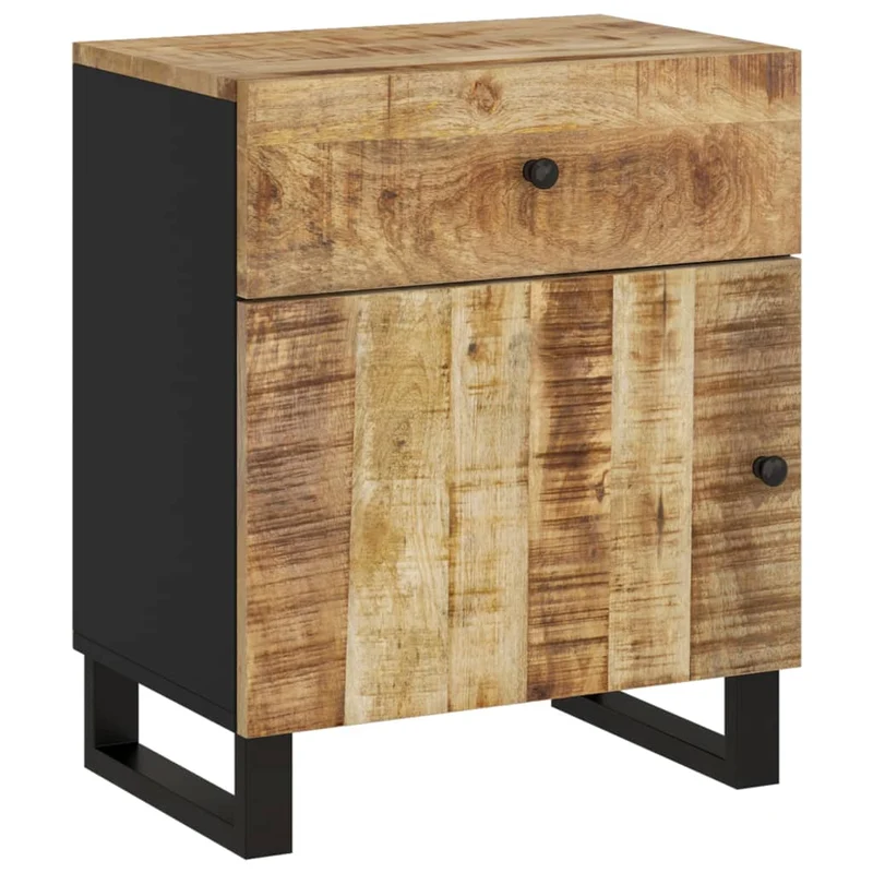 Table de chevet avec compartiment avec porte et tiroir 50 x 33 x 60 cm bois de manguier et d'ingénierie et métal DEC033034