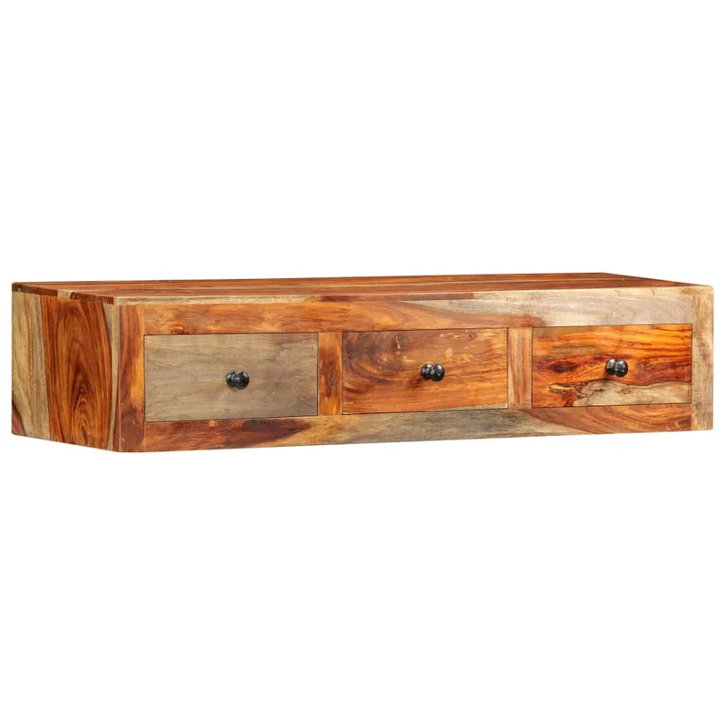 Table étagère murale avec 3 tiroirs 100 x 25 x 20 cm bois massif et bois d'ingénierie DEC032057