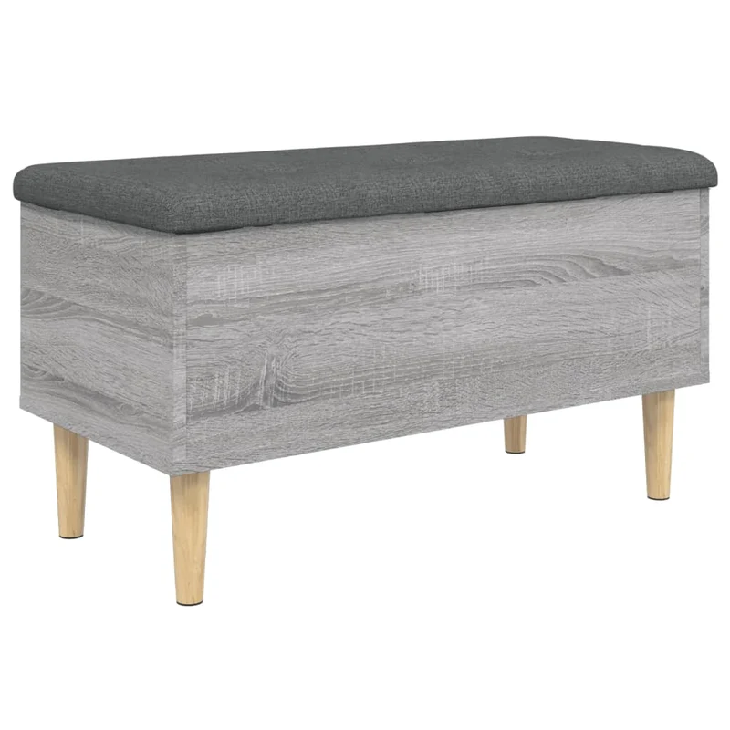 Banc banquette de rangement avec coussin d'assise 82 x 42 x 46 cm bois d'ingénierie gris DEC024809
