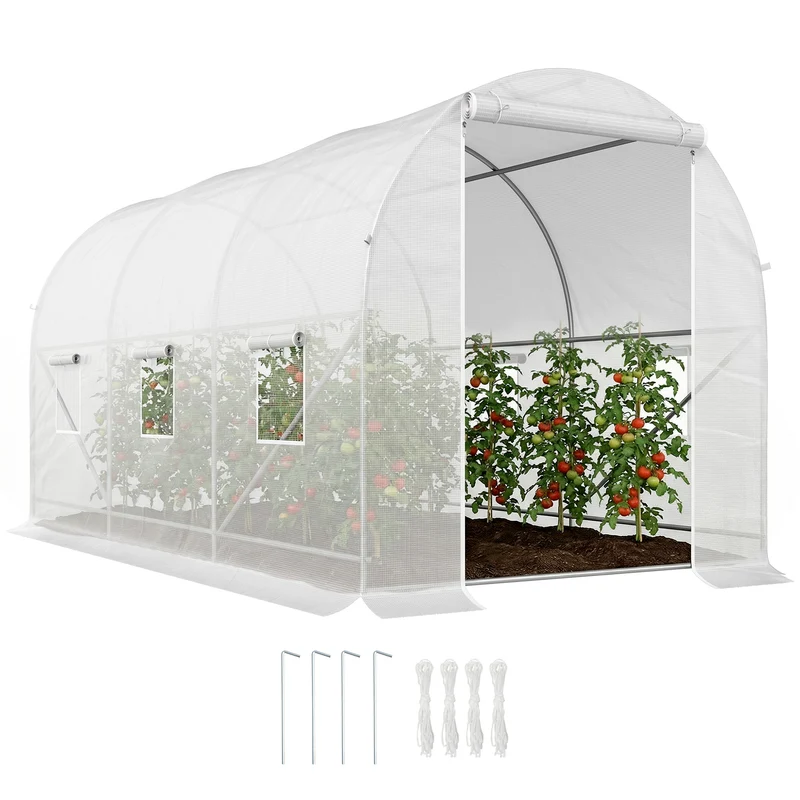 Serre tunnel jardin 350 x 200 x 200 cm protection hivernale ventilation kit ancrage contemporain en polyéthylène blanc 21_0004058