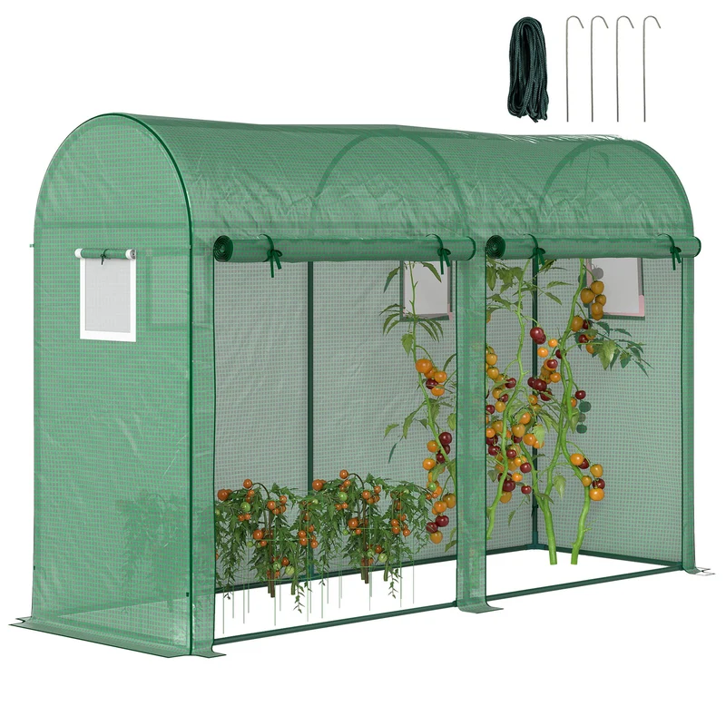 Serre de jardin pour balcon 300 x 100 x 200 cm protection hivernale portes enroulables moderne design en acier vert 21_0004179