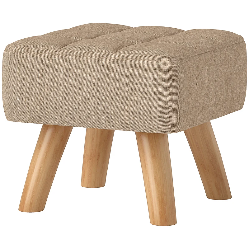 Pouf repose-pieds capitonné rembourré 27 x 27 x 26 cm confort mousse antidérapant scandinave en polyester marron clair 21_0002938