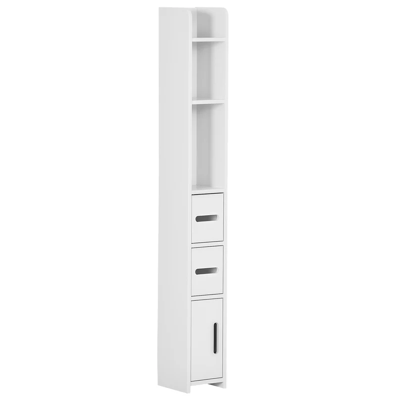 Meuble colonne de salle de bain 15 x 17 x 120 cm gain de place 3 placards 3 étagères épuré contemporain en MDF blanc 21_0001921