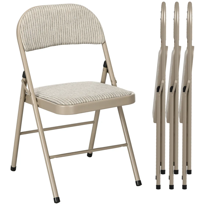 Lot de 4 chaises pliantes salle à manger 45 x 46 x 78 cm assise rembourrée gain de place moderne épuré en acier beige 21_0002152