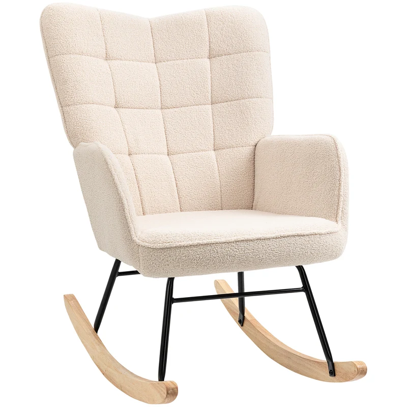 Fauteuil à bascule chambre 71 x 98 x 101 cm confort rembourré dossier large scandinave contemporain en tissu beige 21_0003098