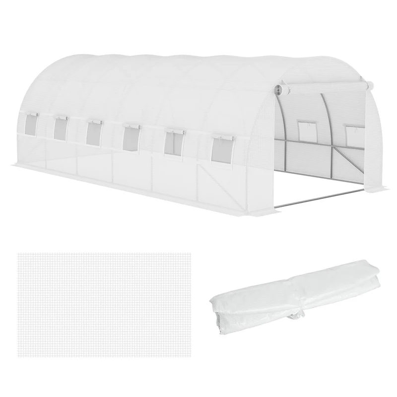 Bâche de rechange serre tunnel 6 x 3 x 2 m protection anti uv et porte enroulable moderne épuré en polyéthylène blanc 21_0004164