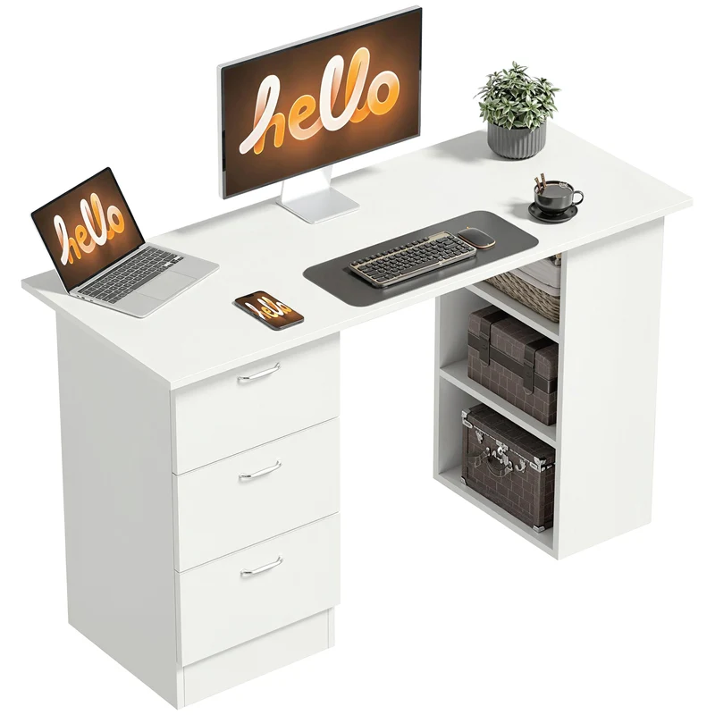 Bureau d'ordinateur pour télétravail 120 x 49 x 72 cm rangements modulables plateau spacieux moderne épuré en MDF blanc 21_0002398