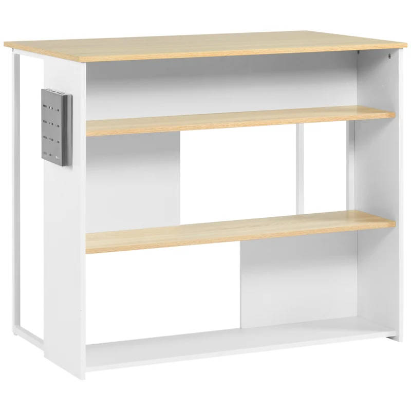 Îlot de cuisine 105 x 65 x 90 cm rangement porte couteau 3 étagères épuré pieds réglables en panneau de particules blanc 21_0001035