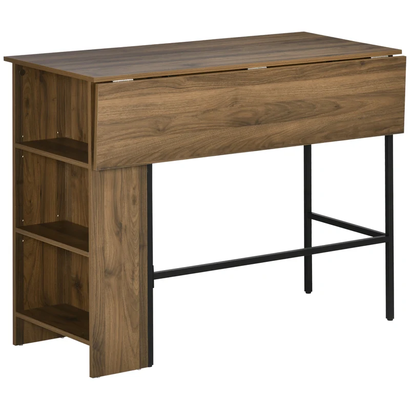 Îlot central table de bar 120 x 76 x 91.4 cm plateau rabattable 3 étagères salon moderne en panneau de particules marron 21_0002300