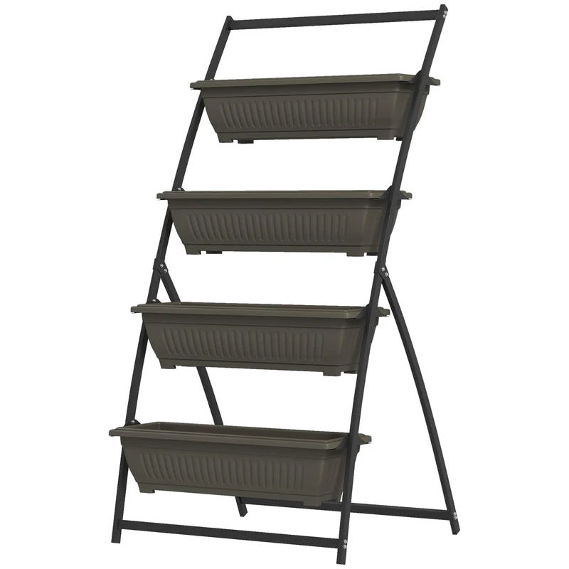 Étagère à plantes verticale 76 x 79 x 162 cm gain d'espace trous de drainage idéale balcon industriel en acier marron 21_0005426