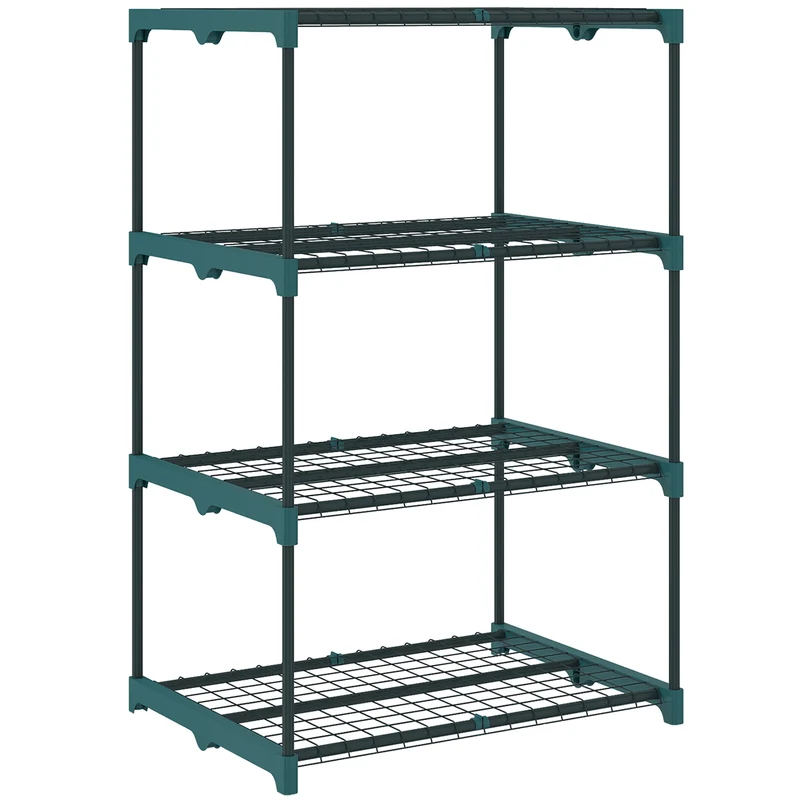 Étagère à plantes 4 niveaux 67 x 49 x 105 cm gain de place montage sans outil design industriel en acier et polypropylène vert foncé 21_0005583