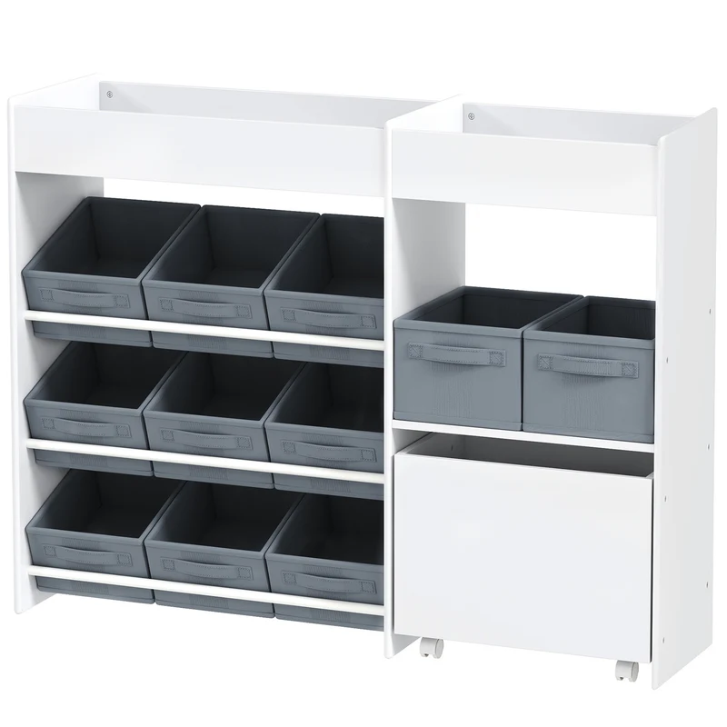 Étagère à jouets et livres 105 x 30 x 80 cm rangement 11 bacs pratique surface lavable style scandinave en MDF blanc 21_0000160