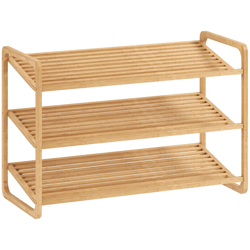 Étagère à chaussures entrée 76 x 33 x 50.8 cm 12 paires 3 niveaux ventilation hydrofuge scandinave en bambou naturel 21_0002970