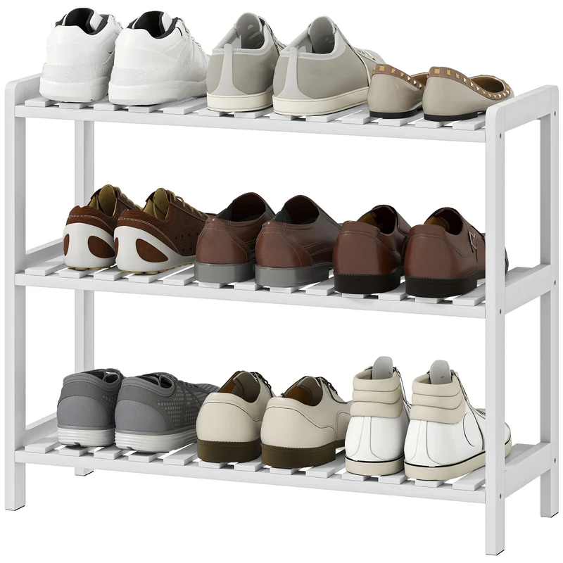 Étagère à chaussures entrée 70 x 26 x 57,5 cm rangement 12 paires assemblage facile moderne épuré en bois de pin blanc 21_0002595
