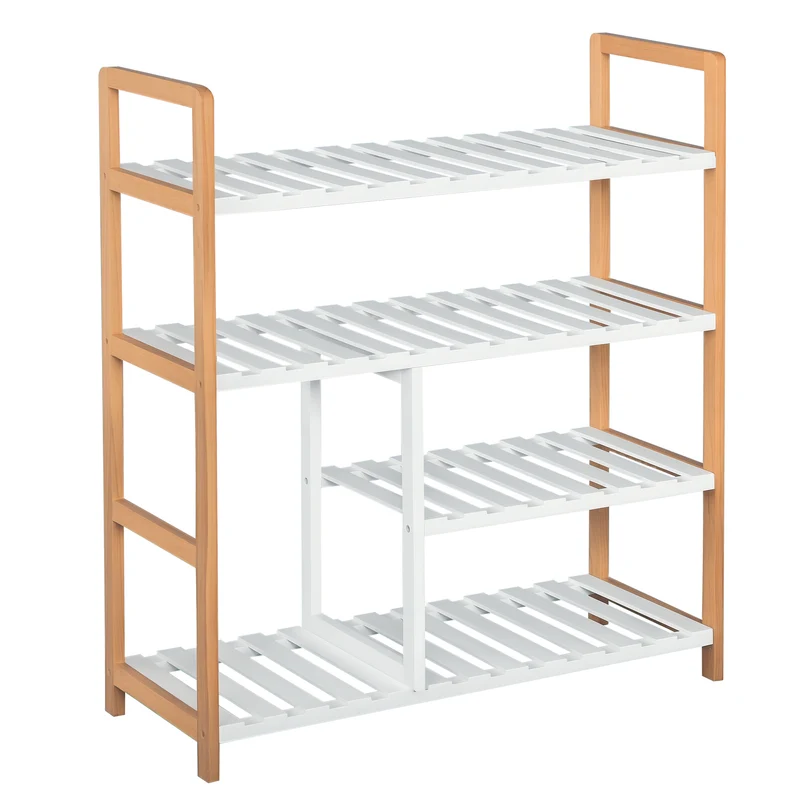 Étagère à chaussures entrée 68 x 26 x 78 cm 4 niveaux rangement pour 12 paires scandinave épuré en bois de pin blanc 21_0002617