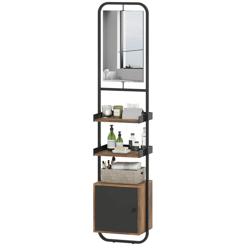 Étagère salle de bain miroir 40 x 30 x 179 cm gain de place placard réglable rustique en panneau de particules noir 21_0002100