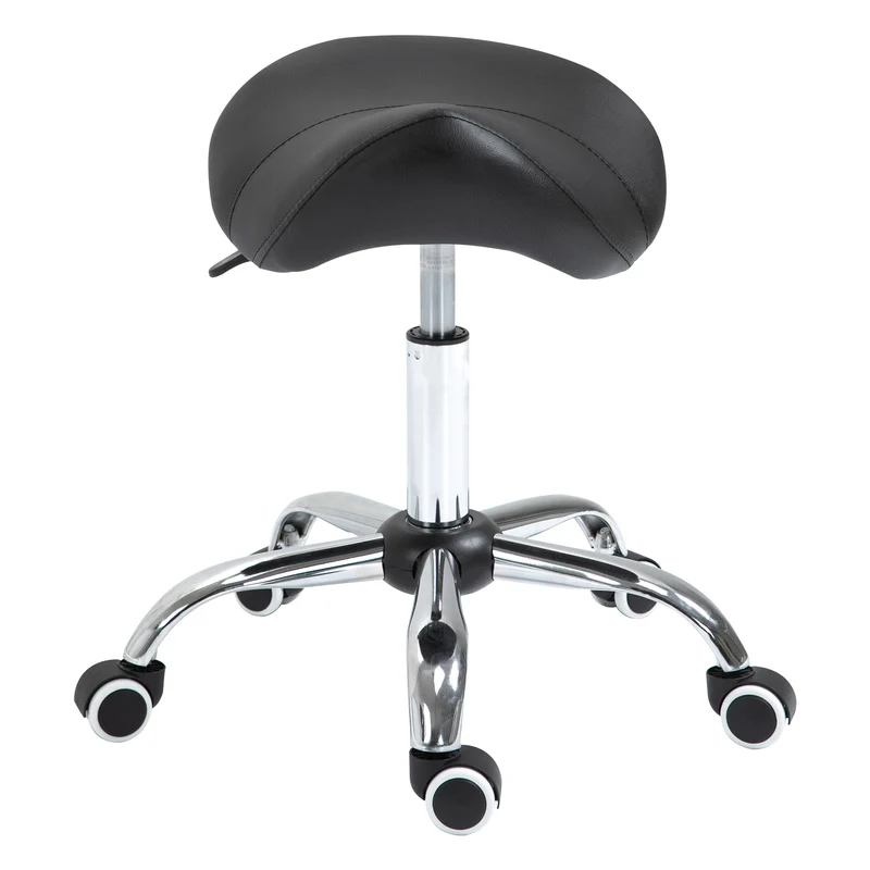 Tabouret à roulettes selle ergonomique 52 x 53 x 49-61 cm réglable assise mousse contemporain en PU noir 21_0000095