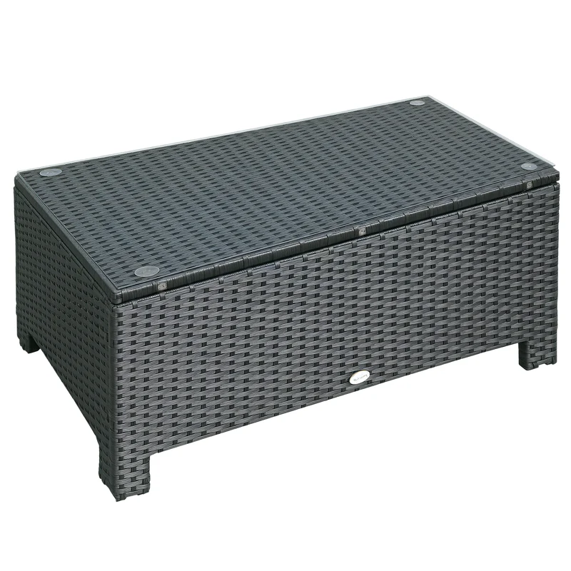 Table basse de jardin 85 x 50 x 39 cm plateau verre trempé 5 mm supporte 50 kg moderne cosy contemporain en résine noir 21_0000064