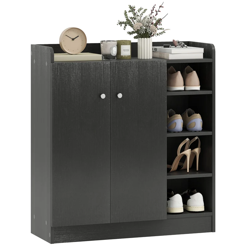 Meuble de rangement à chaussures entrée 83 x 30 x 90 cm étagère réglable moderne épuré en panneau de particules noir 21_0000089