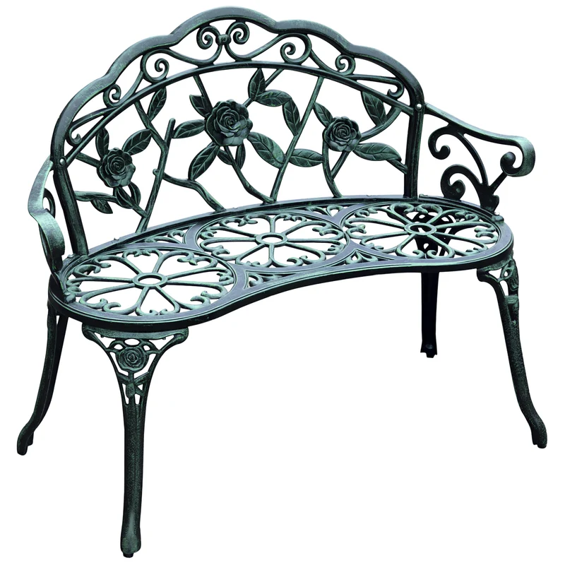 Banc de jardin 2 places néo-rétro 100 x 54 x 78 cm anticorrosion confortable style romantique en fonte d'aluminium vert 21_0000065