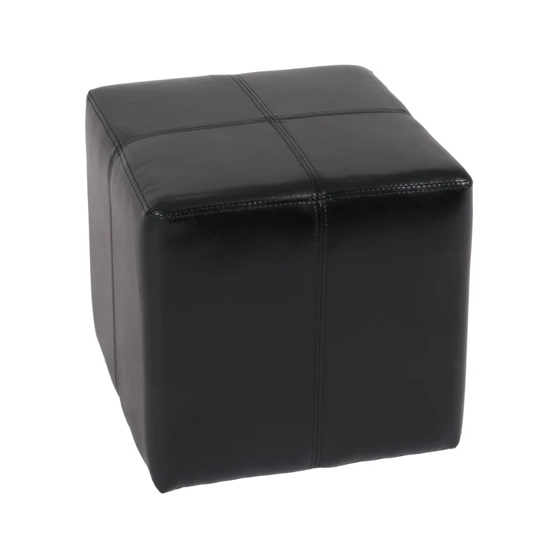Pouf cube assise repose pieds 36 cm multifonction design moderne robuste noir cuir et simili cuir 04_0008578