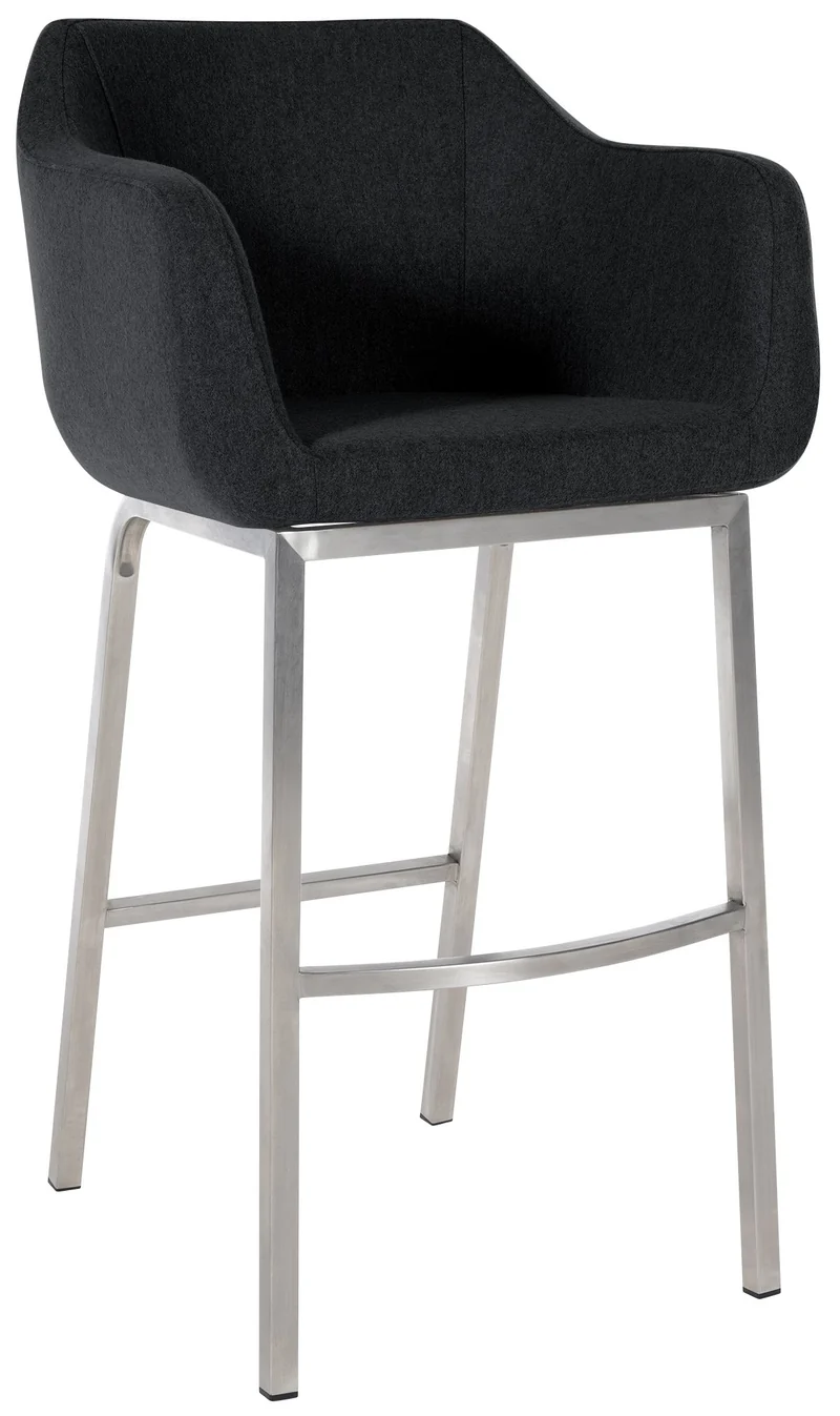 Tabouret de bar chaise haute x1 recouvert de feutrine anthracite avec piètement à quatre pieds en acier inoxydable 10_0005237