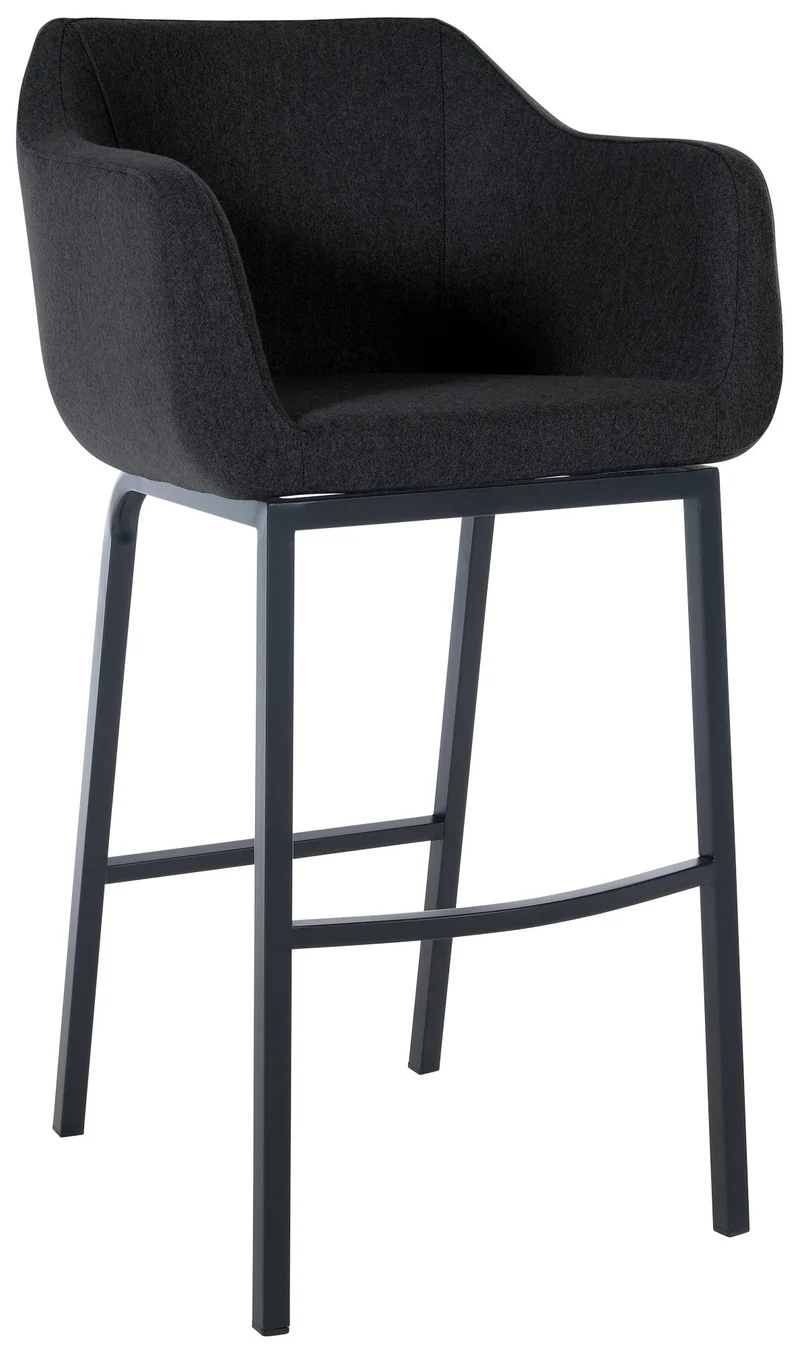 Tabouret de bar chaise haute x1 recouvert de feutrine anthracite avec piètement à quatre pieds en métal noir 10_0005234
