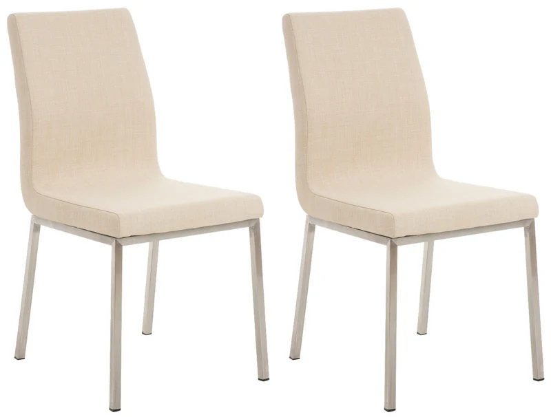 Lot de 2 chaises de salle à manger style épuré en tissu crème et acier inoxydable 10_0007757