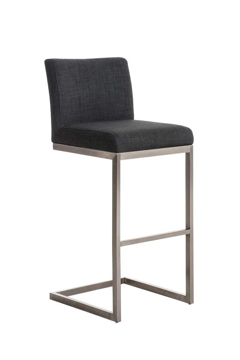 Tabouret de bar x1 design moderne avec repose-pied en tissu gris foncé et acier inoxydable 10_0000779