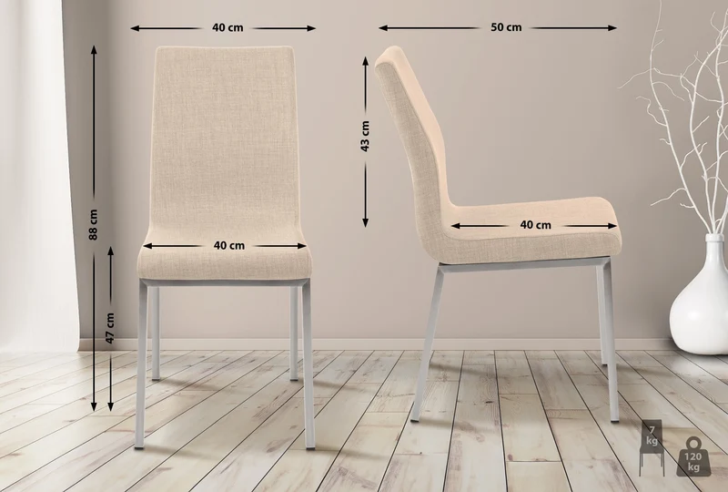 Chaise de salle à manger x1 style épuré en tissu crème et acier inoxydable 10_0007617