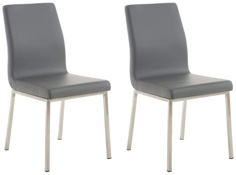 Lot de 2 chaises de salle à manger style épuré en PVC gris et acier inoxydable 10_0001610