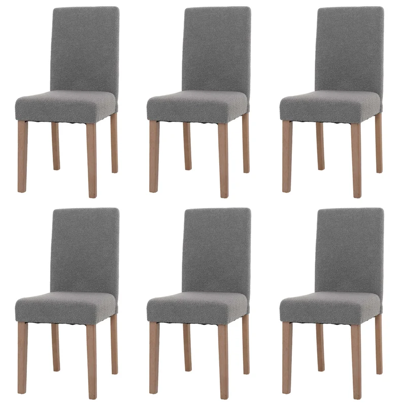 Lot de 6 chaises de salle à manger dossier haut en tissu bouclé gris pieds en bois clairs 04_0007634