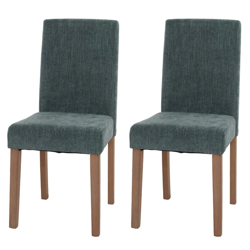 Lot de 2 chaises de salle à manger dossier haut en tissu chenille vert pieds en bois clairs 04_0007325