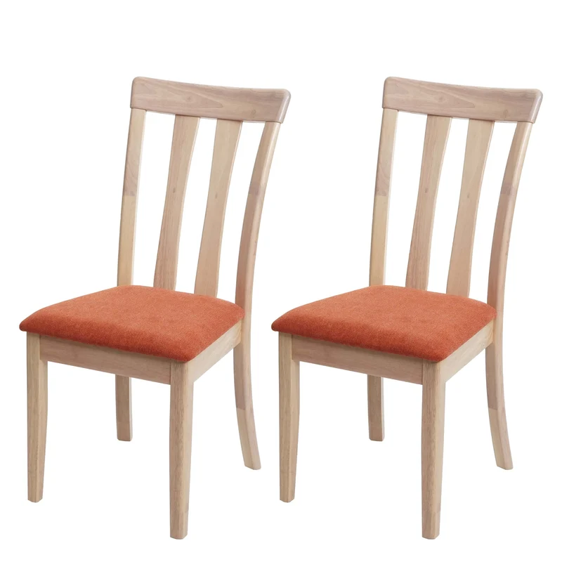 2 chaises de salle à manger cuisine design classique en tissu orange et bois massif clair 04_0002960