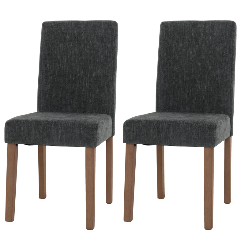 Lot de 2 chaises de salle à manger dossier haut en tissu chenille gris foncé et pieds en bois clairs 04_0007323